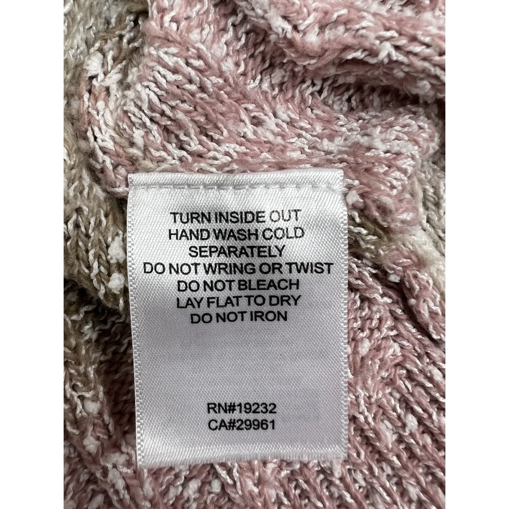 Alfred Dunner Sweater Women M Pink Ombre Cable Knit Beaded Split Neck 3/4 Sleeve